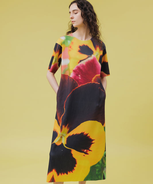 PRINT RIB HALF SLEEVE ONE-PIECE