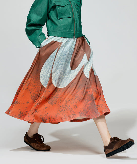 PRINT RIB FLARE SKIRT