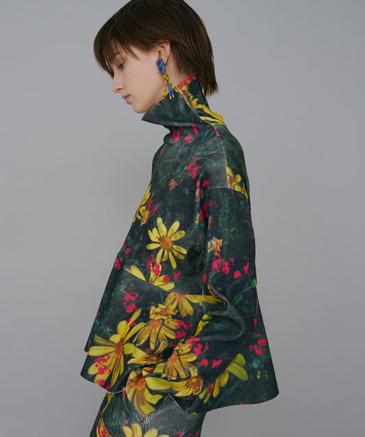 PRINT RIB HI-NECK TOP