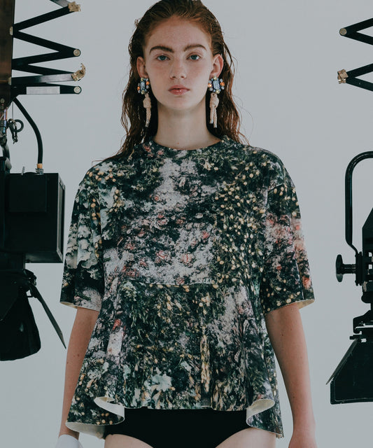PRINT RIB FLARE HALF SLEEVE C/S