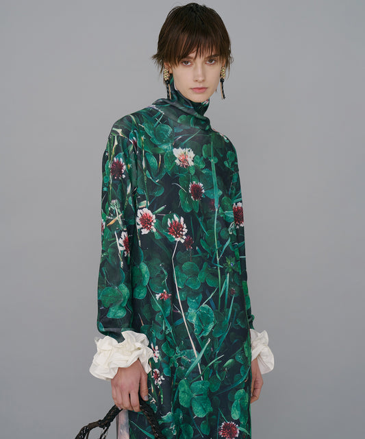 PRINT RIB HI-NECK ONE-PIECE