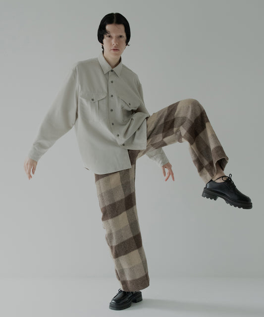 block plaid wide full-length slacks