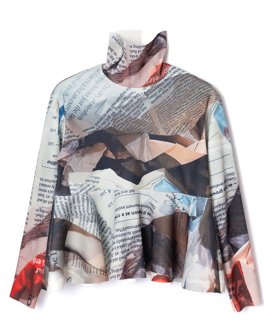 PRINT RIB HI-NECK TOP