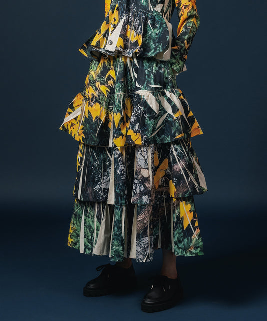 DIRECT PRINT RIB GATHER LONG SKIRT