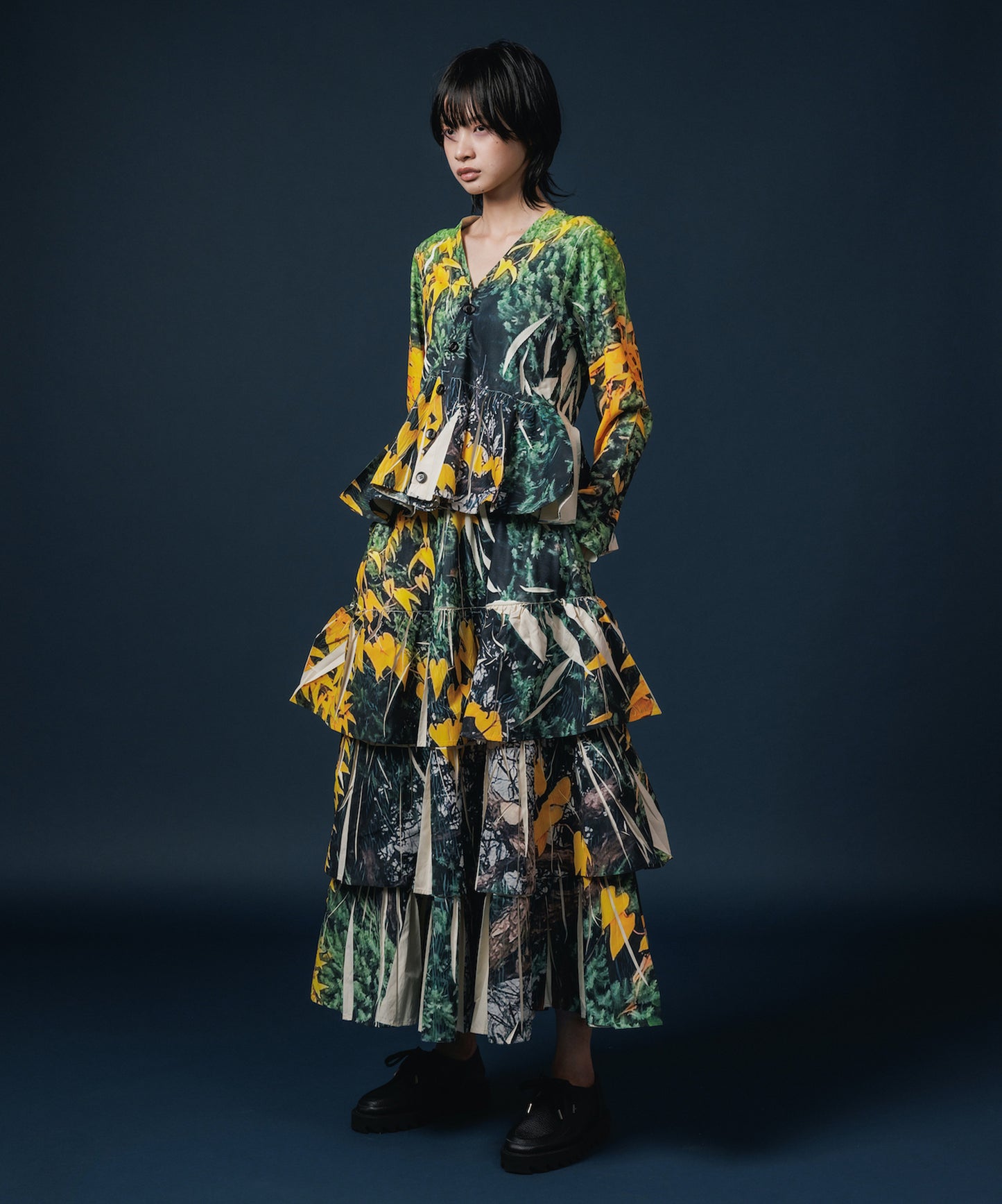 DIRECT PRINT RIB GATHER CARDIGAN