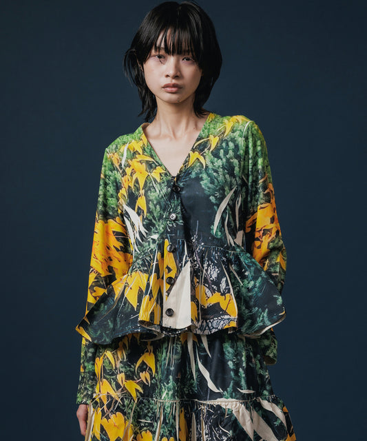 DIRECT PRINT RIB GATHER CARDIGAN