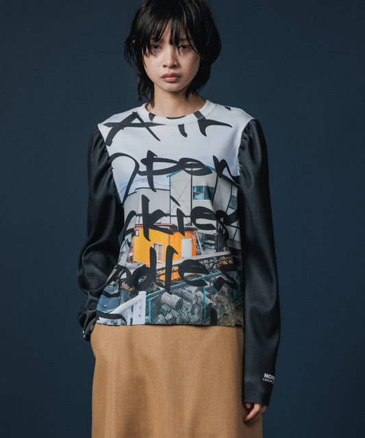 PRINT RIB PUFF SLEEVE C/S