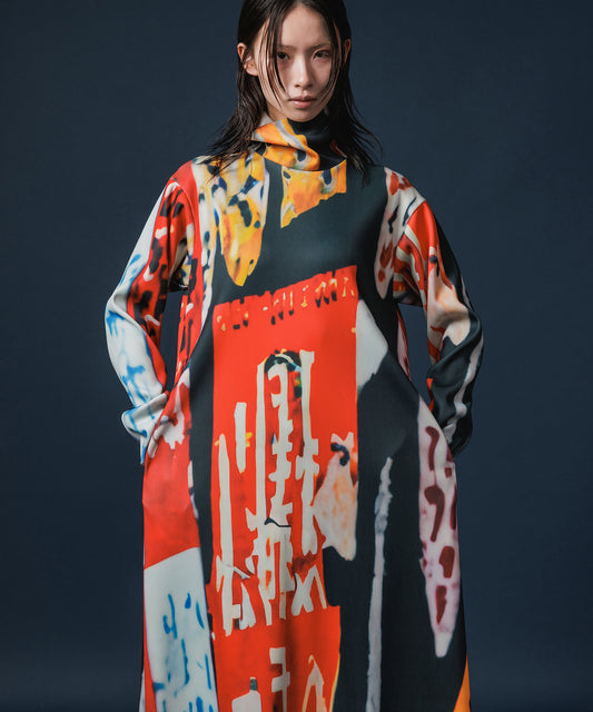 PRINT RIB HI-NECK ONE-PIECE