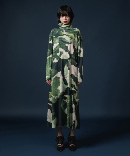 PRINT RIB HI-NECK ONE-PIECE