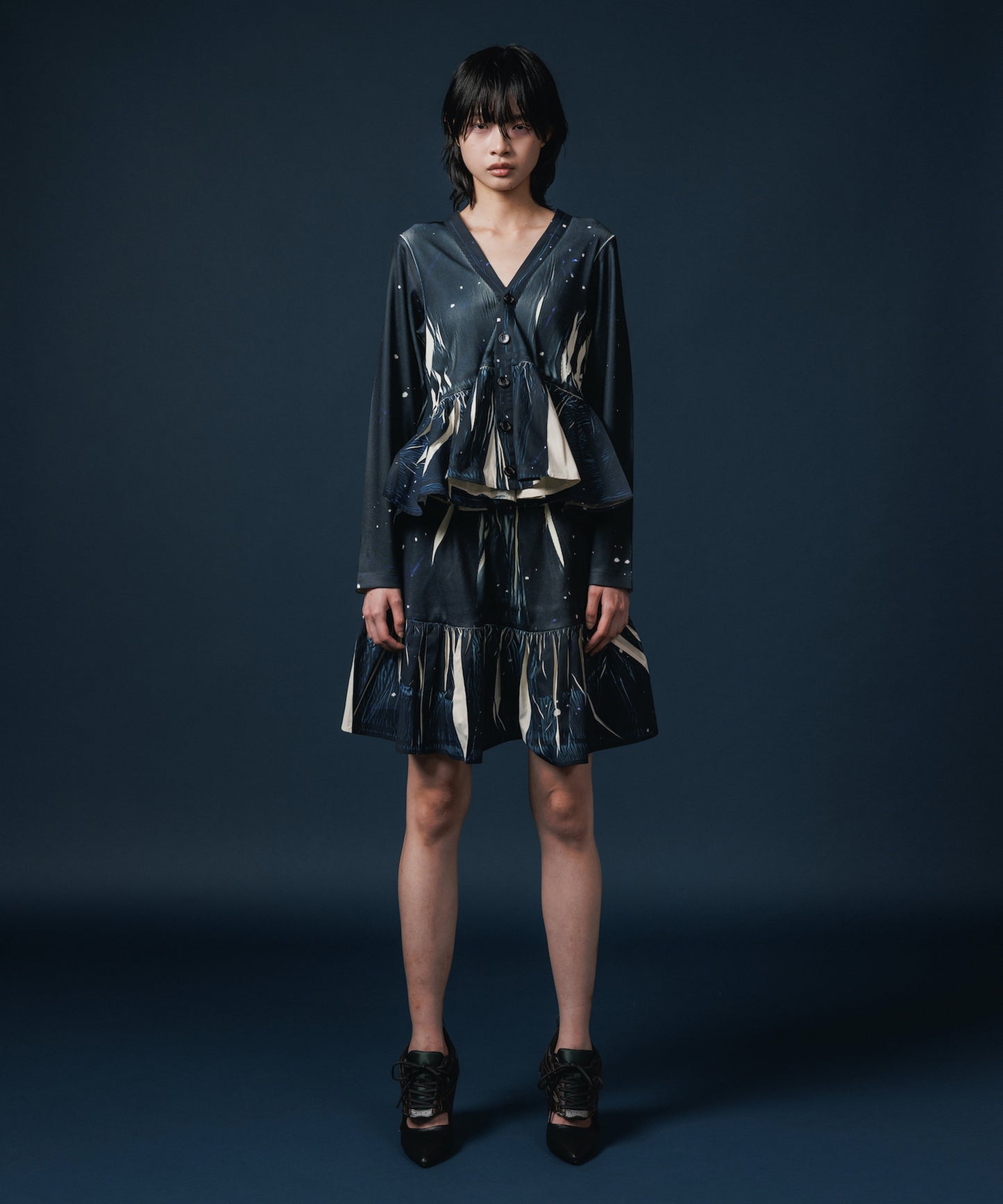 DIRECT PRINT RIB GATHER MINI SKIRT