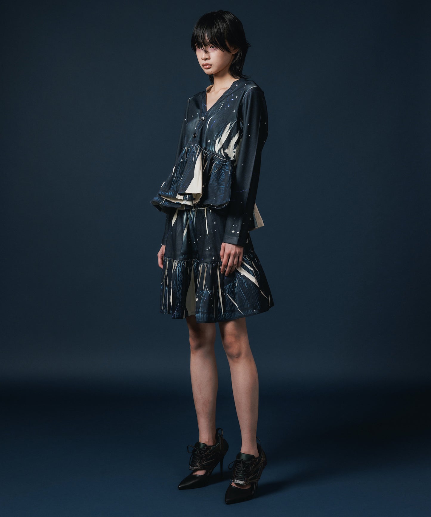 DIRECT PRINT RIB GATHER MINI SKIRT