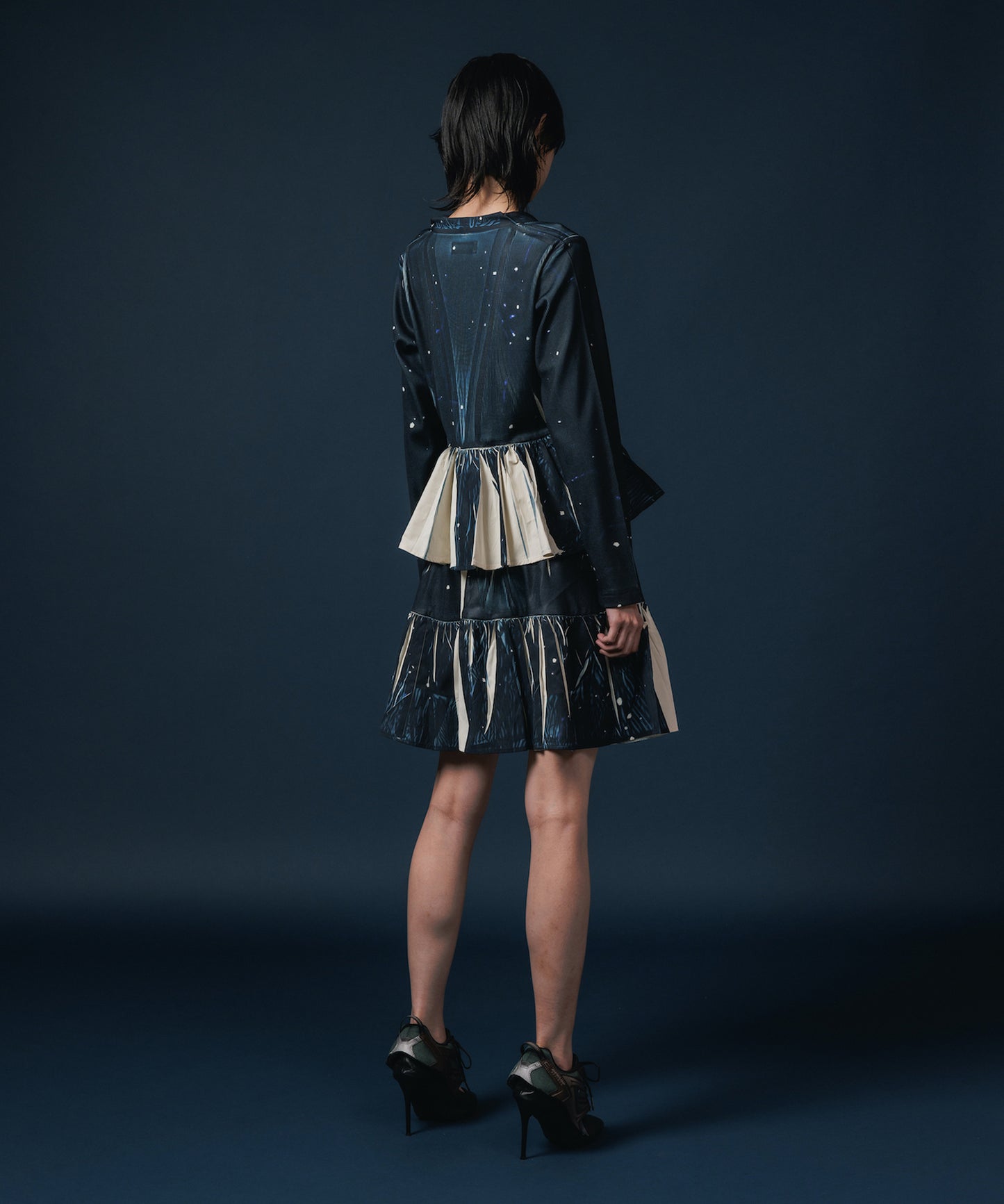 DIRECT PRINT RIB GATHER MINI SKIRT