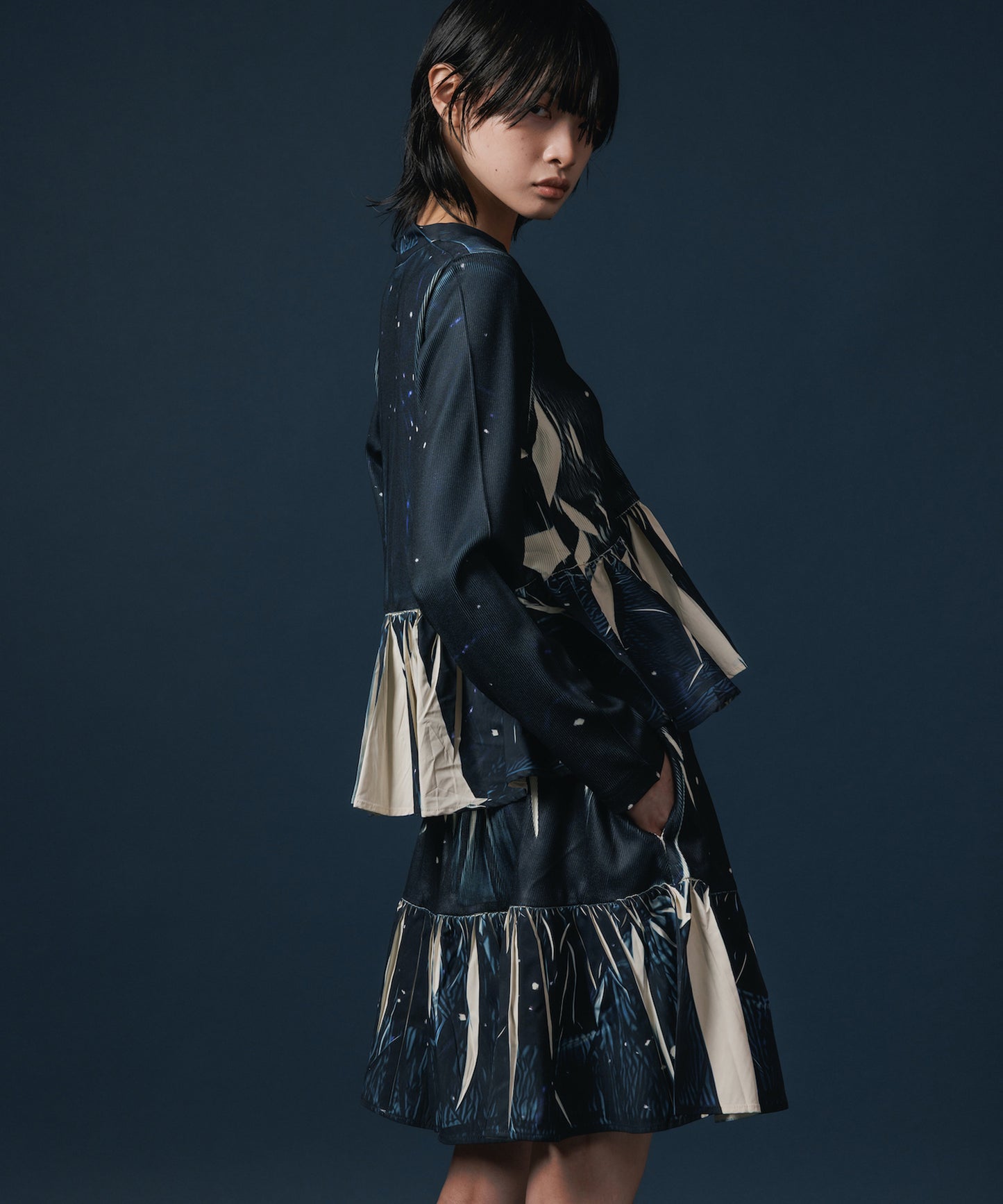 DIRECT PRINT RIB GATHER MINI SKIRT