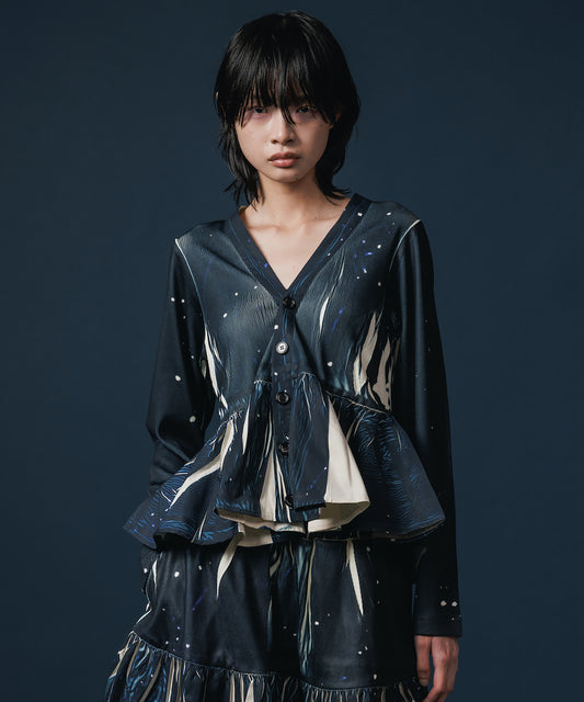 DIRECT PRINT RIB GATHER CARDIGAN