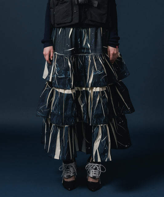 DIRECT PRINT RIB GATHER LONG SKIRT