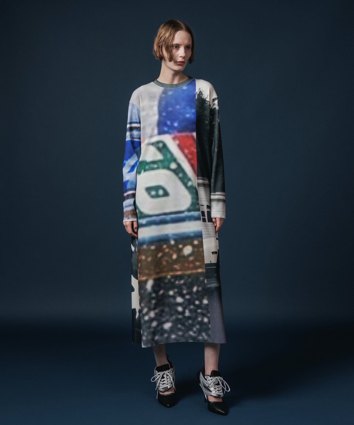 PRINT RIB L/S ONE-PIECE
