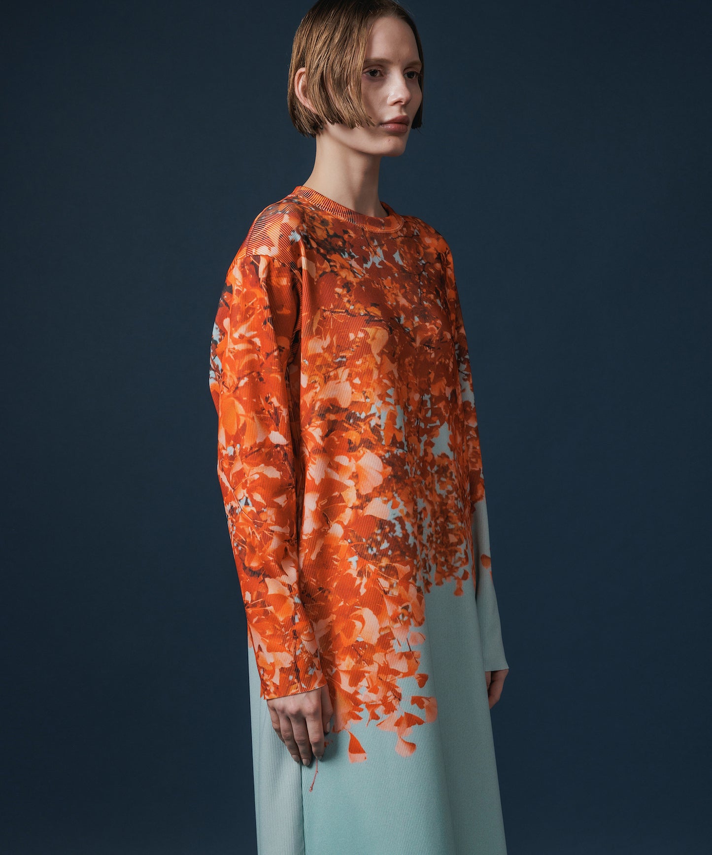 PRINT RIB L/S ONE-PIECE