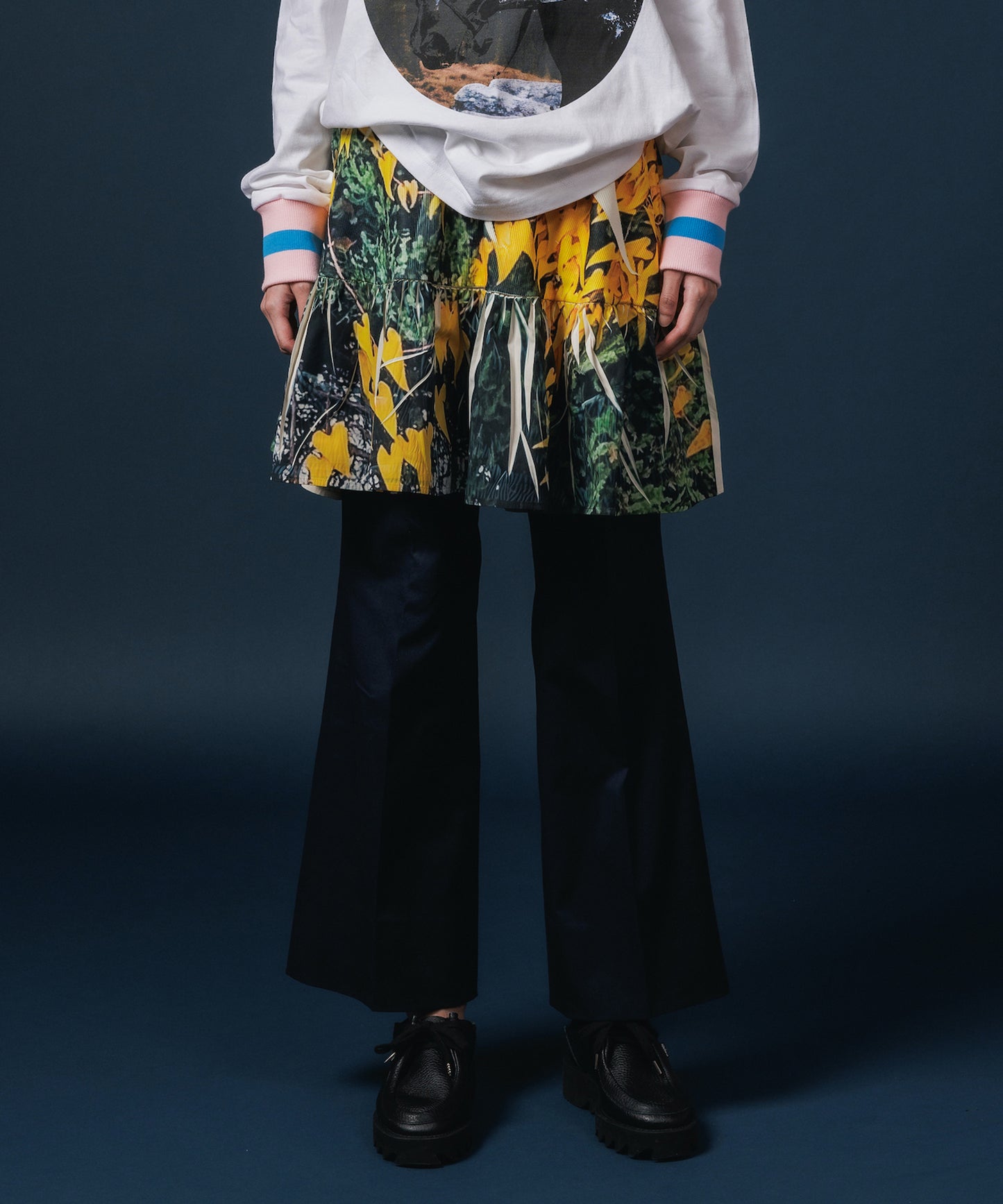 DIRECT PRINT RIB GATHER MINI SKIRT