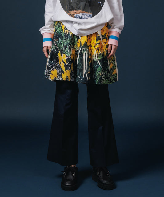 DIRECT PRINT RIB GATHER MINI SKIRT