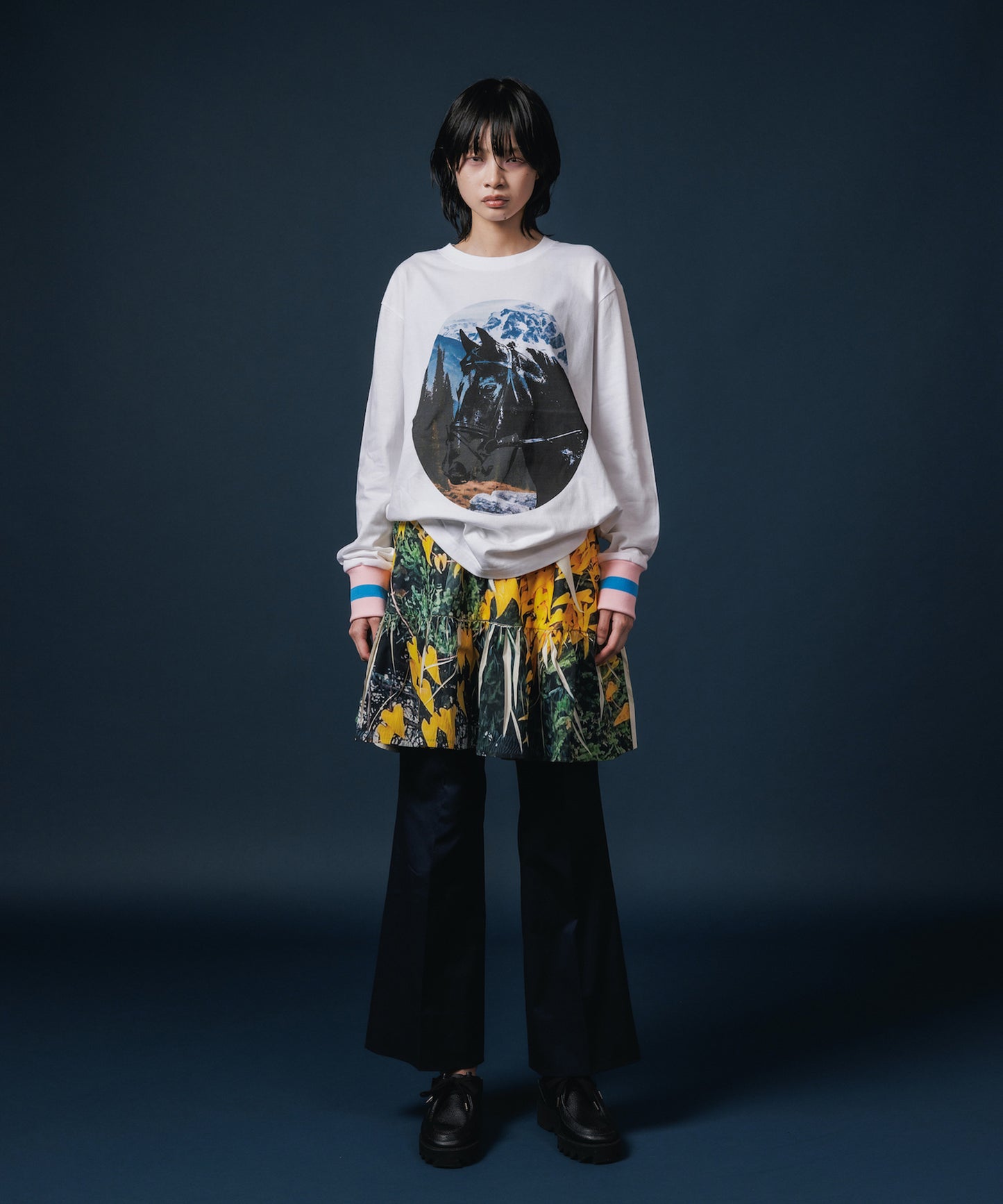 DIRECT PRINT RIB GATHER MINI SKIRT