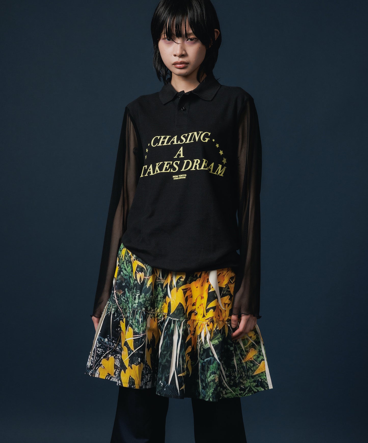 DIRECT PRINT RIB GATHER MINI SKIRT
