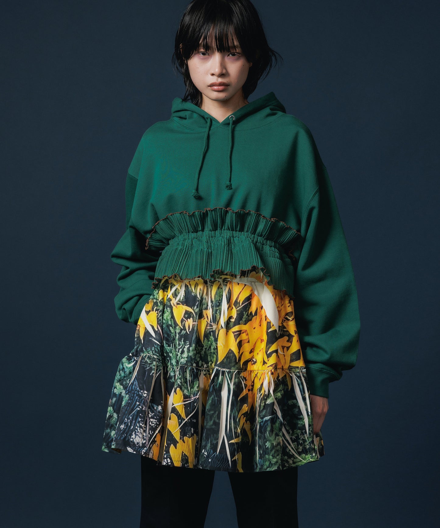 DIRECT PRINT RIB GATHER MINI SKIRT