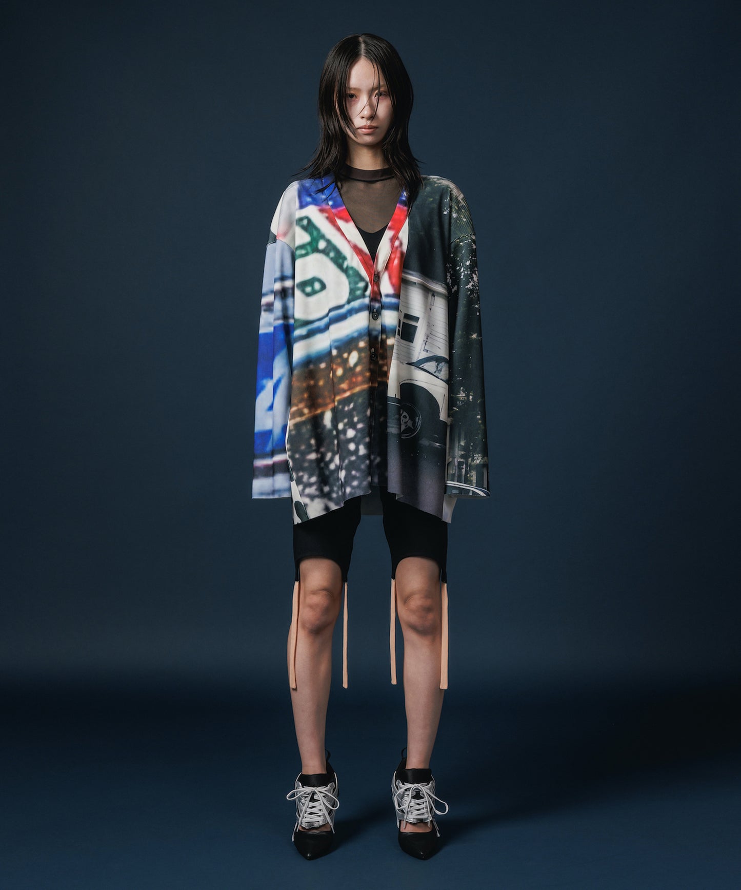 PRINT RIB BIG CARDIGAN