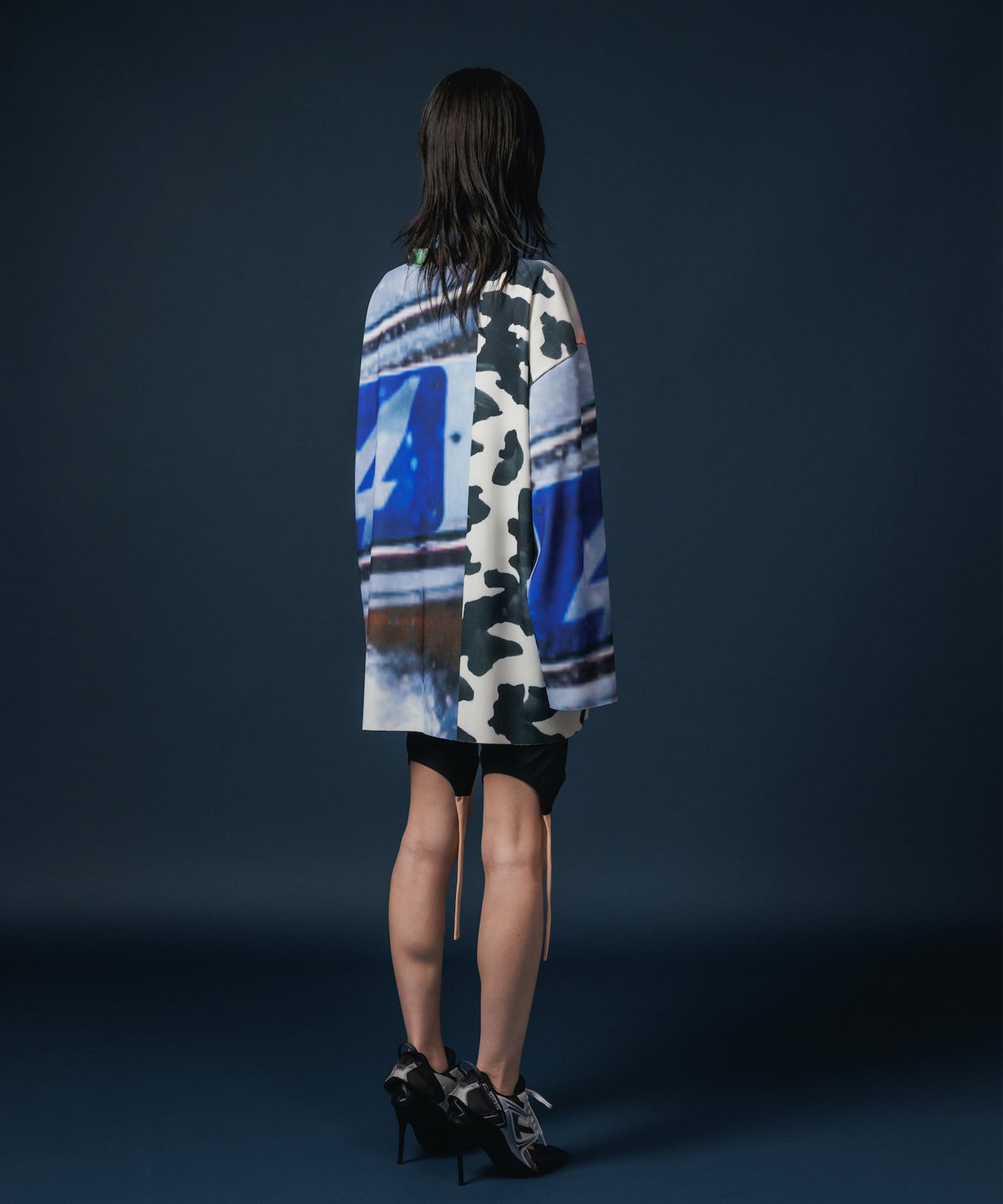 PRINT RIB BIG CARDIGAN