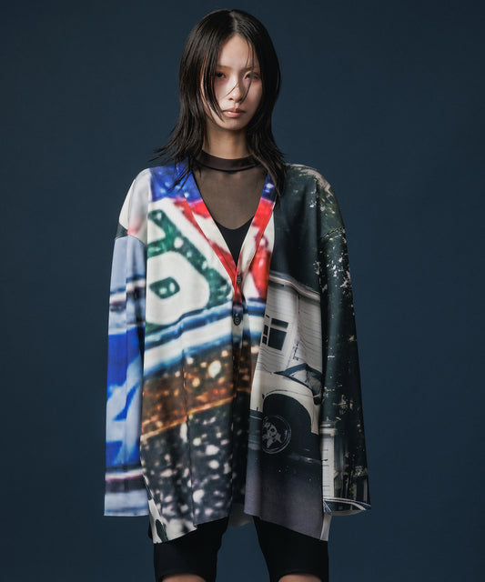 PRINT RIB BIG CARDIGAN