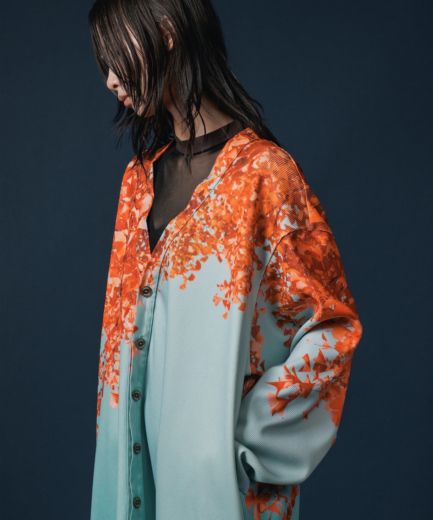 PRINT RIB BIG CARDIGAN
