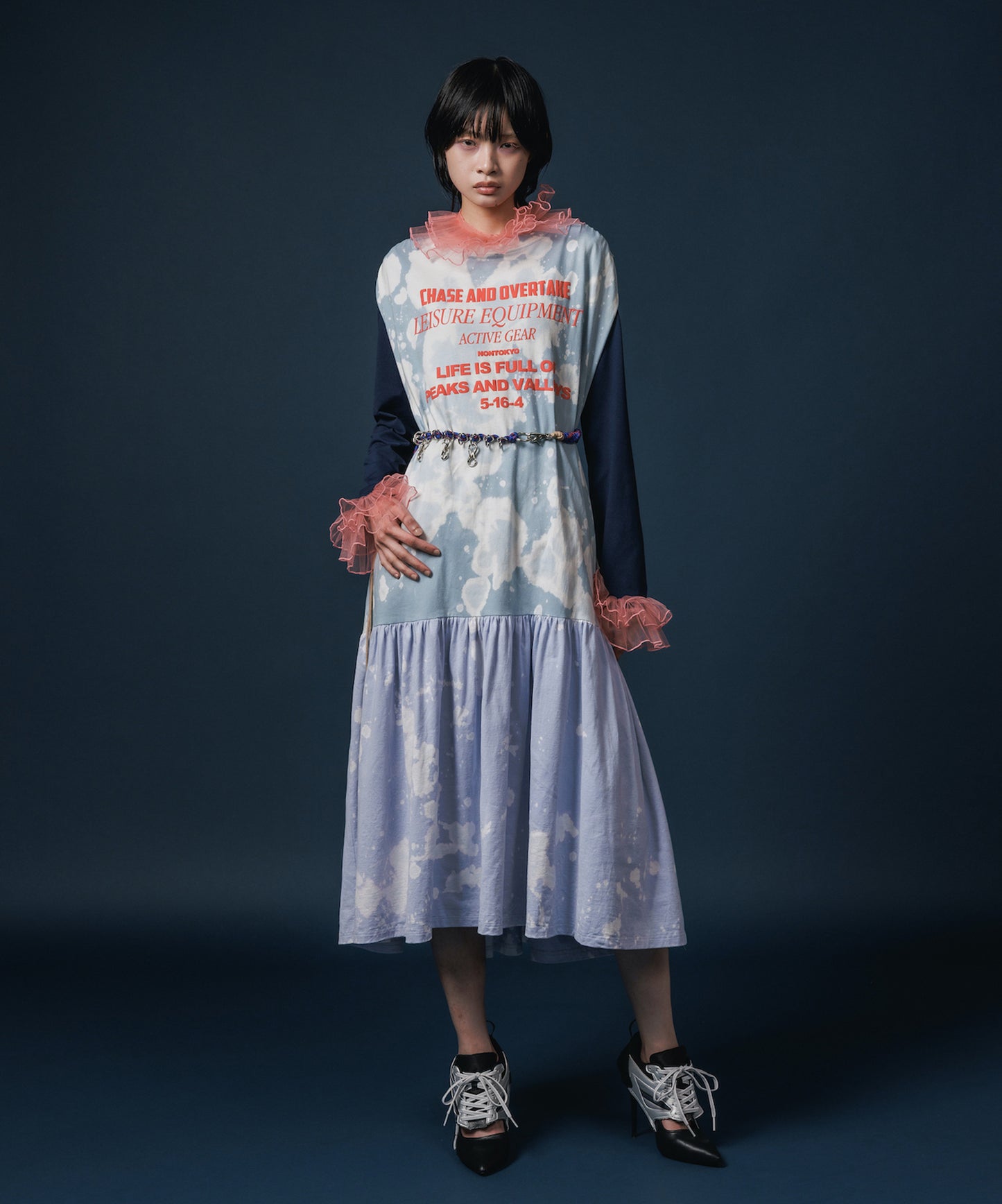 GATHER SHOULDER TIE-DYE ONE-PIECE