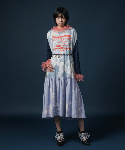 GATHER SHOULDER TIE-DYE ONE-PIECE