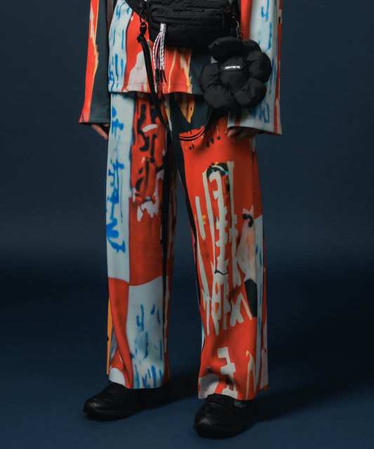 PRINT RIB WIDE PANTS