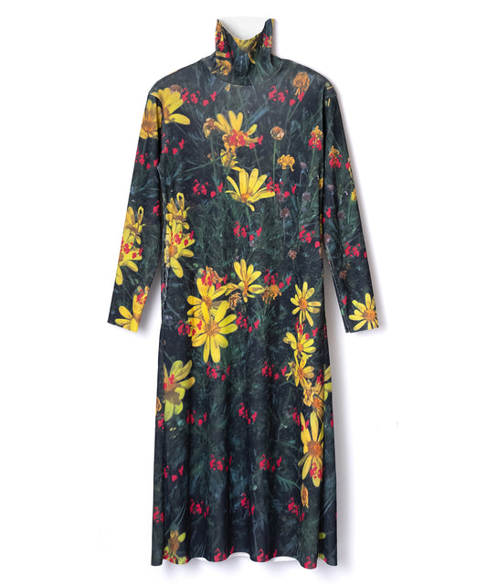 PRINT RIB HI-NECK ONE-PIECE