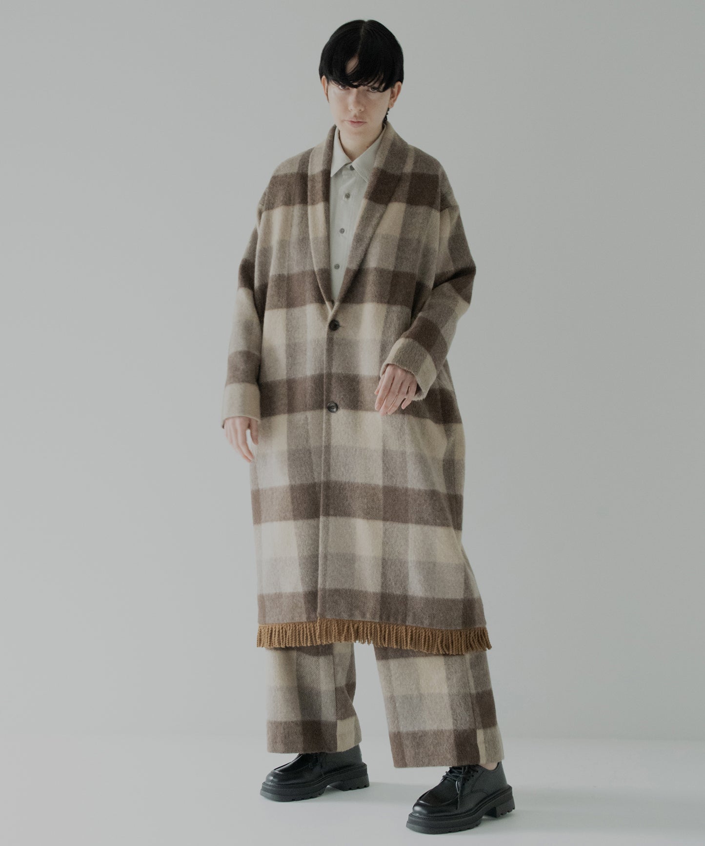 block plaid wide full-length slacks