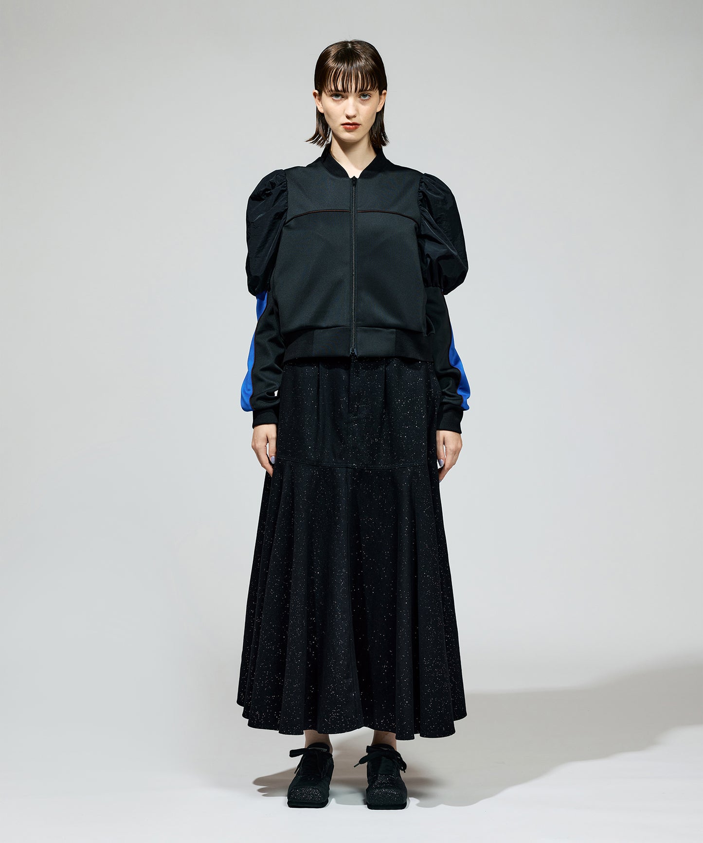 PUFF SLEEVE ZIP-UP JERSEY