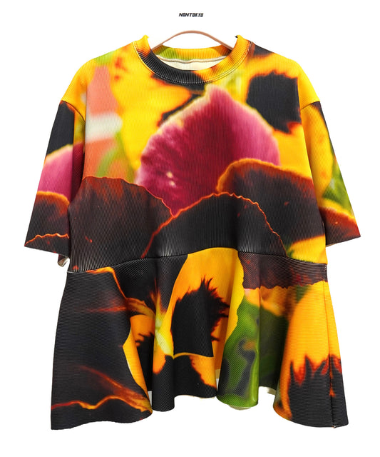 PRINT RIB FLARE HALF SLEEVE C/S