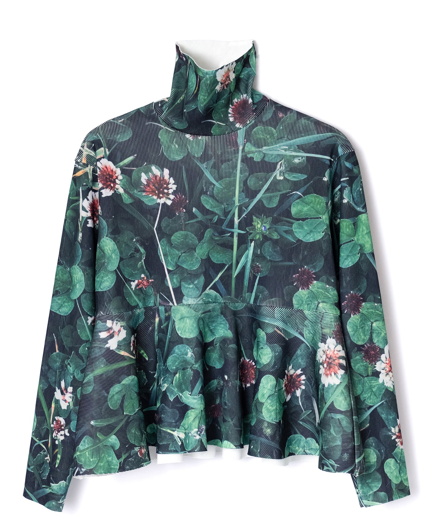 PRINT RIB HI-NECK TOP