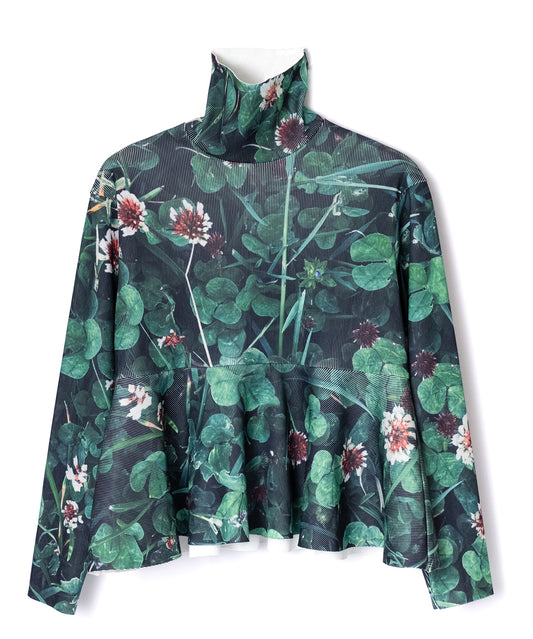 PRINT RIB HI-NECK TOP