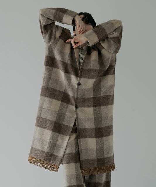 block plaid fringe coat