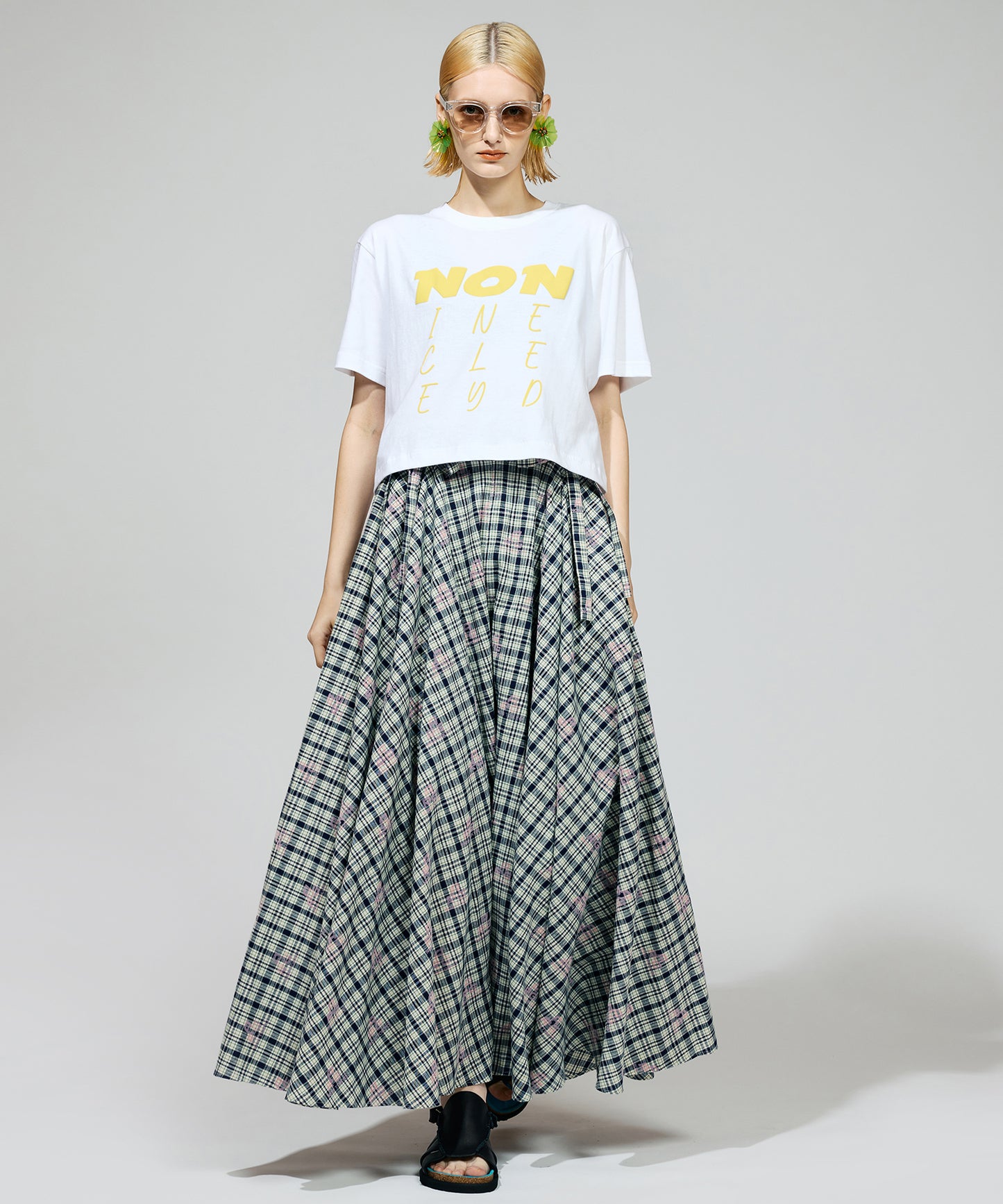 FLOCKED PRINT LONG SKIRT