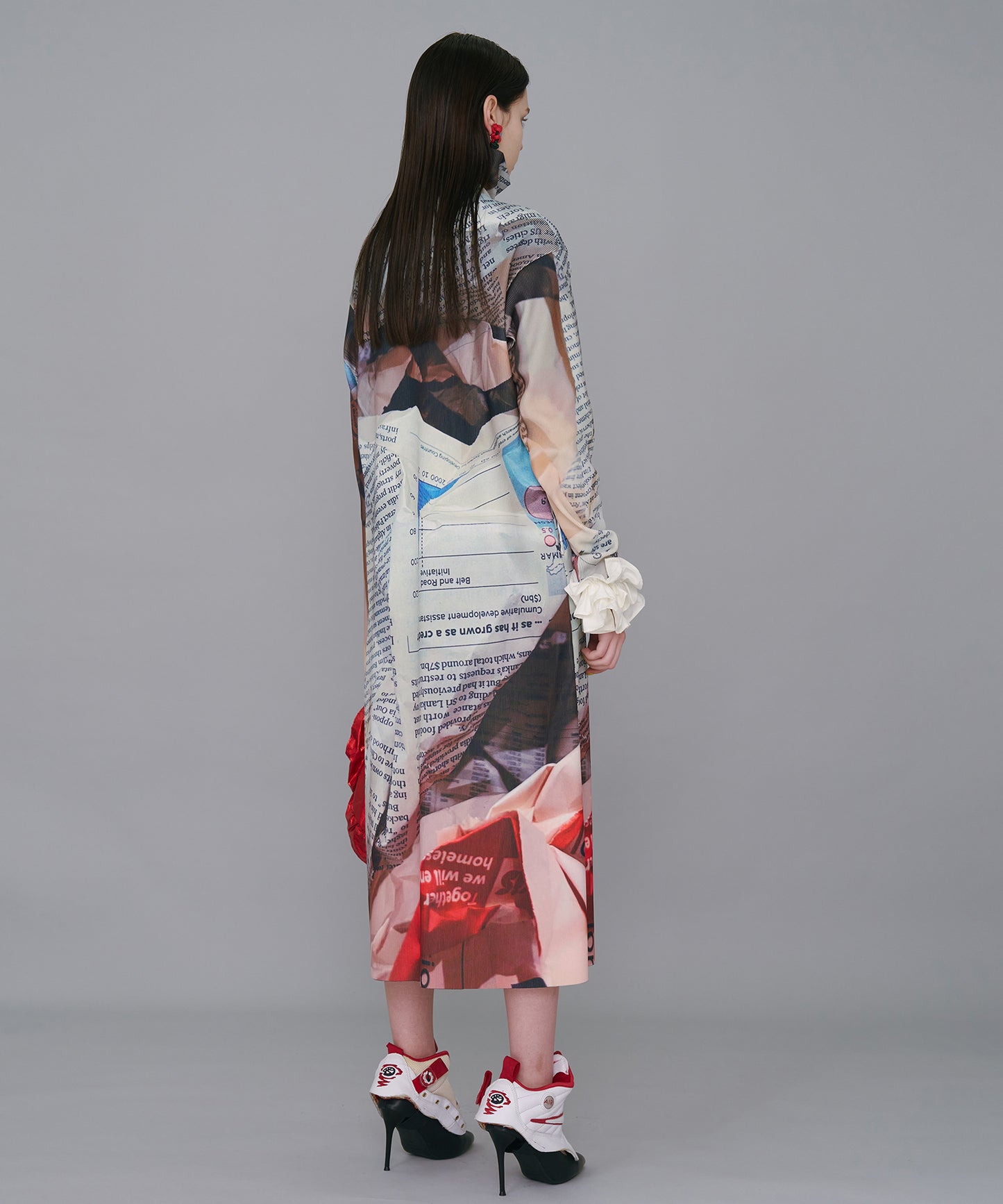 PRINT RIB HI-NECK ONE-PIECE