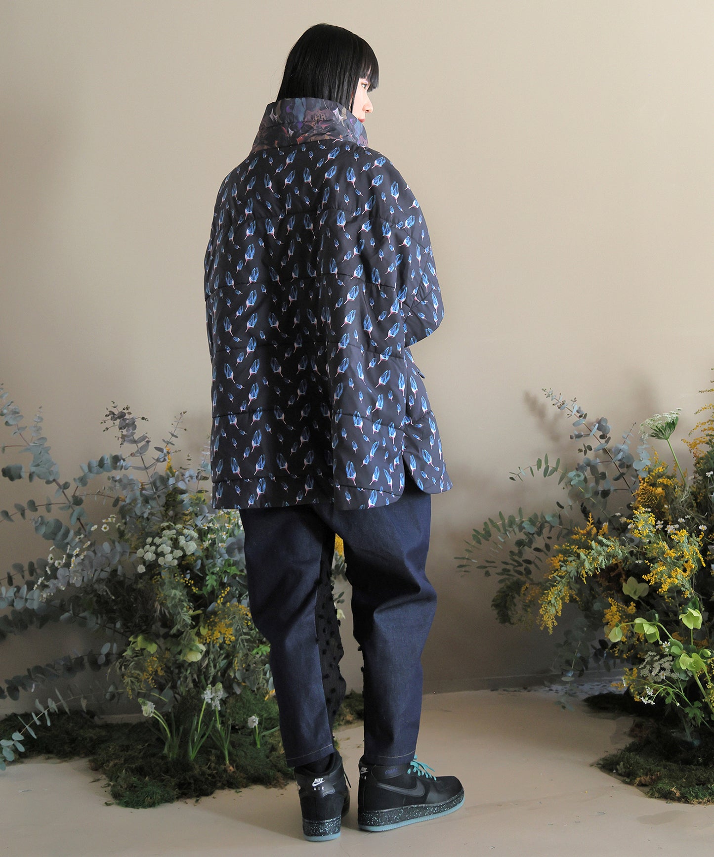 Flower Down Poncho Jacket