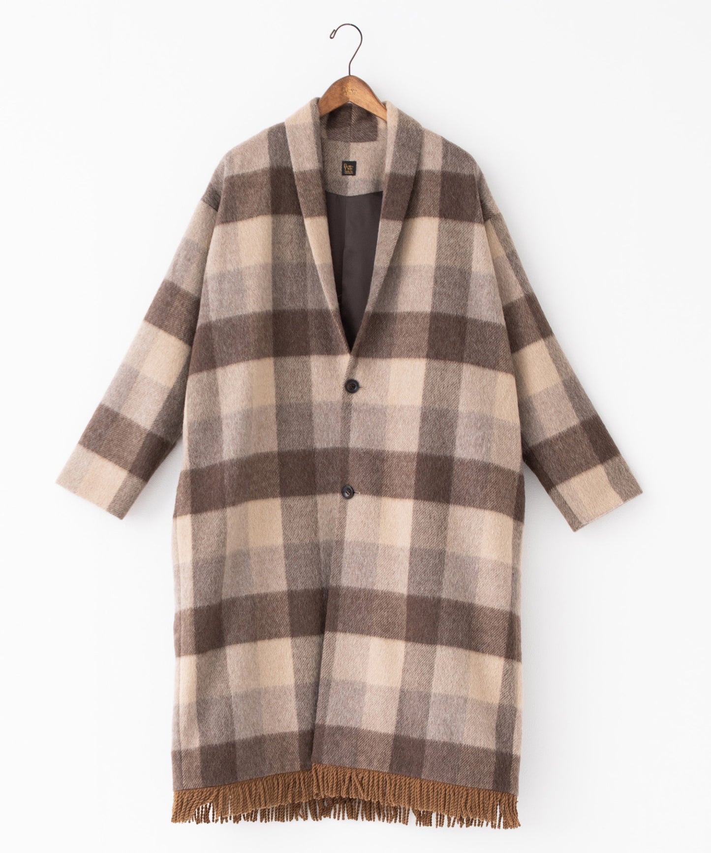 block plaid fringe coat