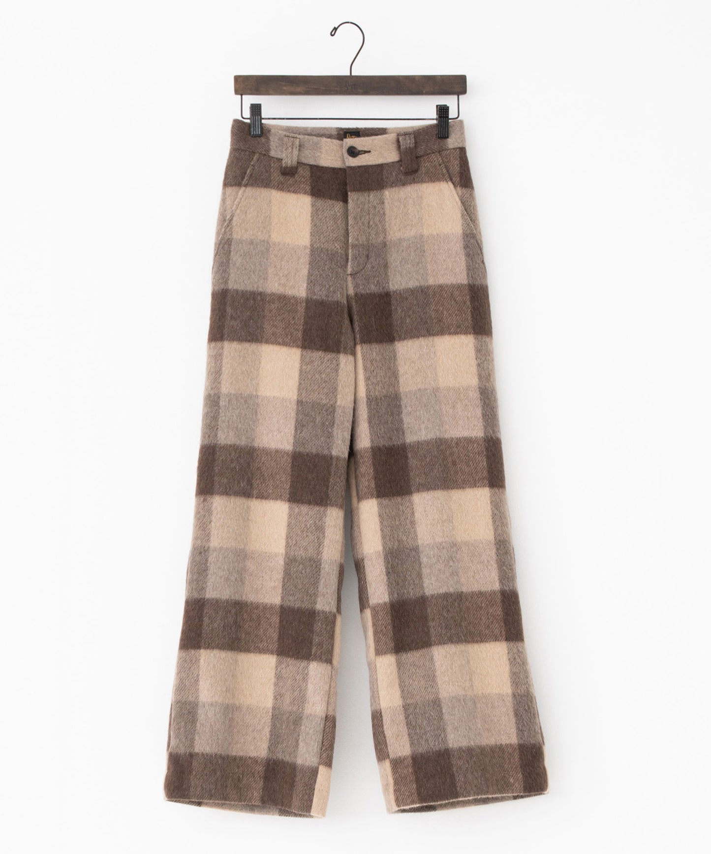 block plaid wide full-length slacks