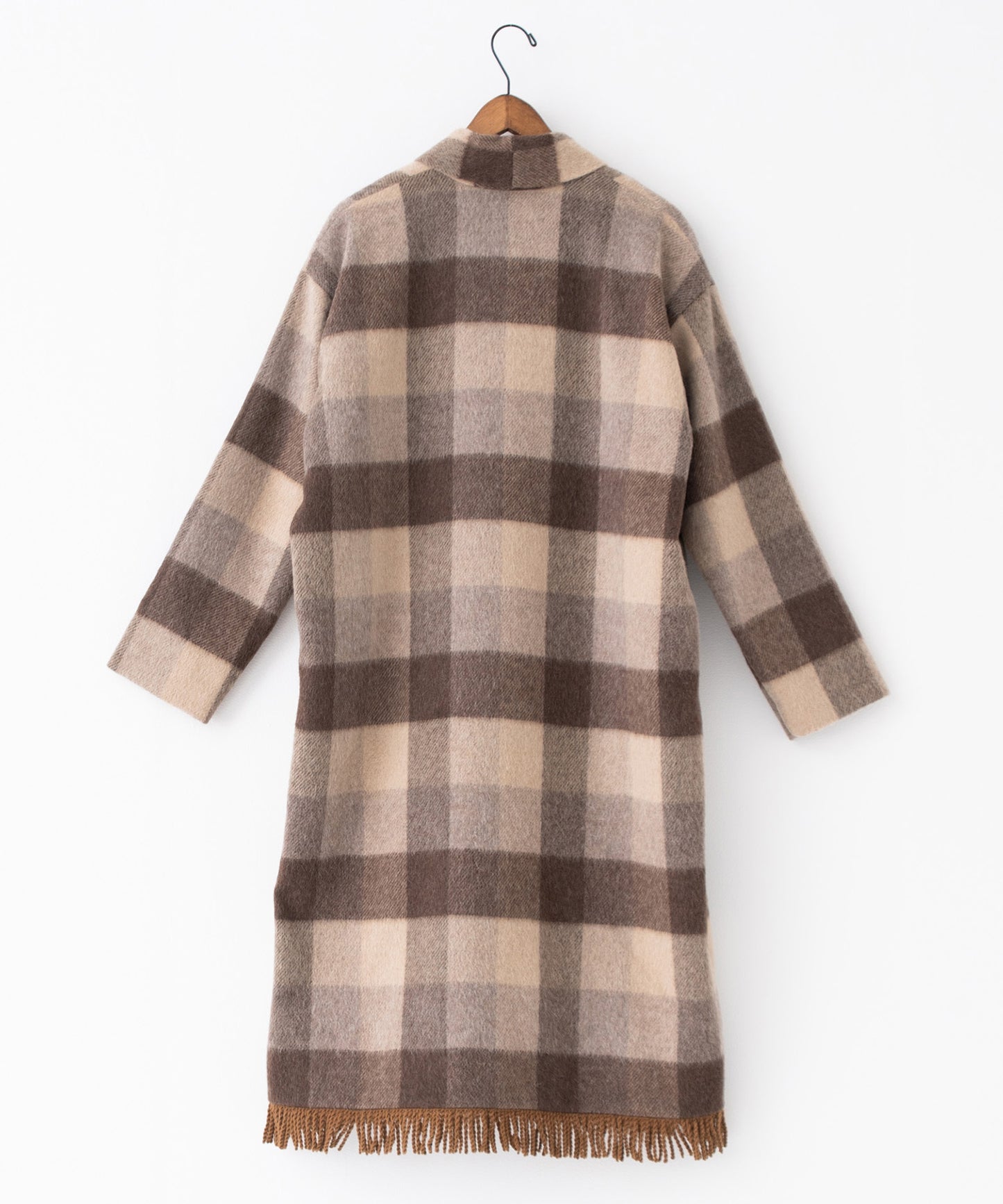 block plaid fringe coat