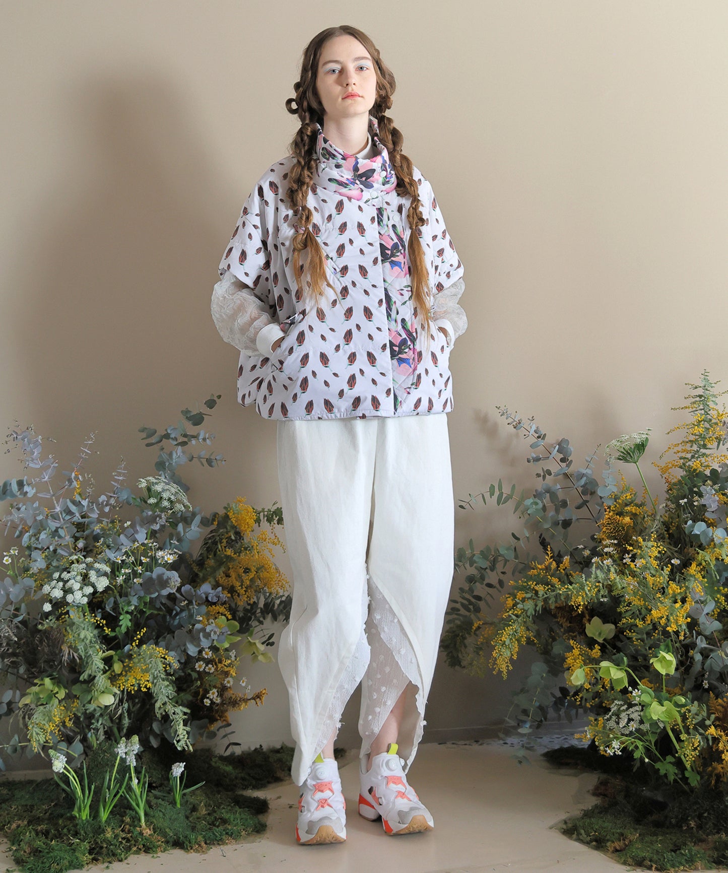 Flower Down Poncho Jacket
