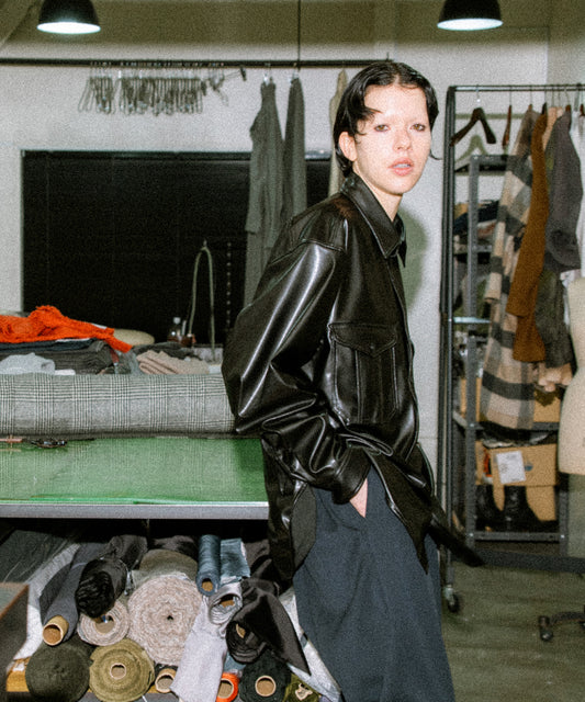vegan leather long-sleeve shirt