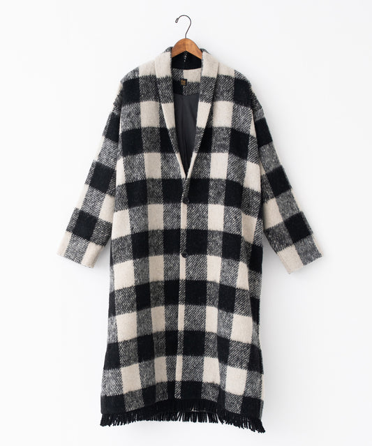block plaid fringe coat
