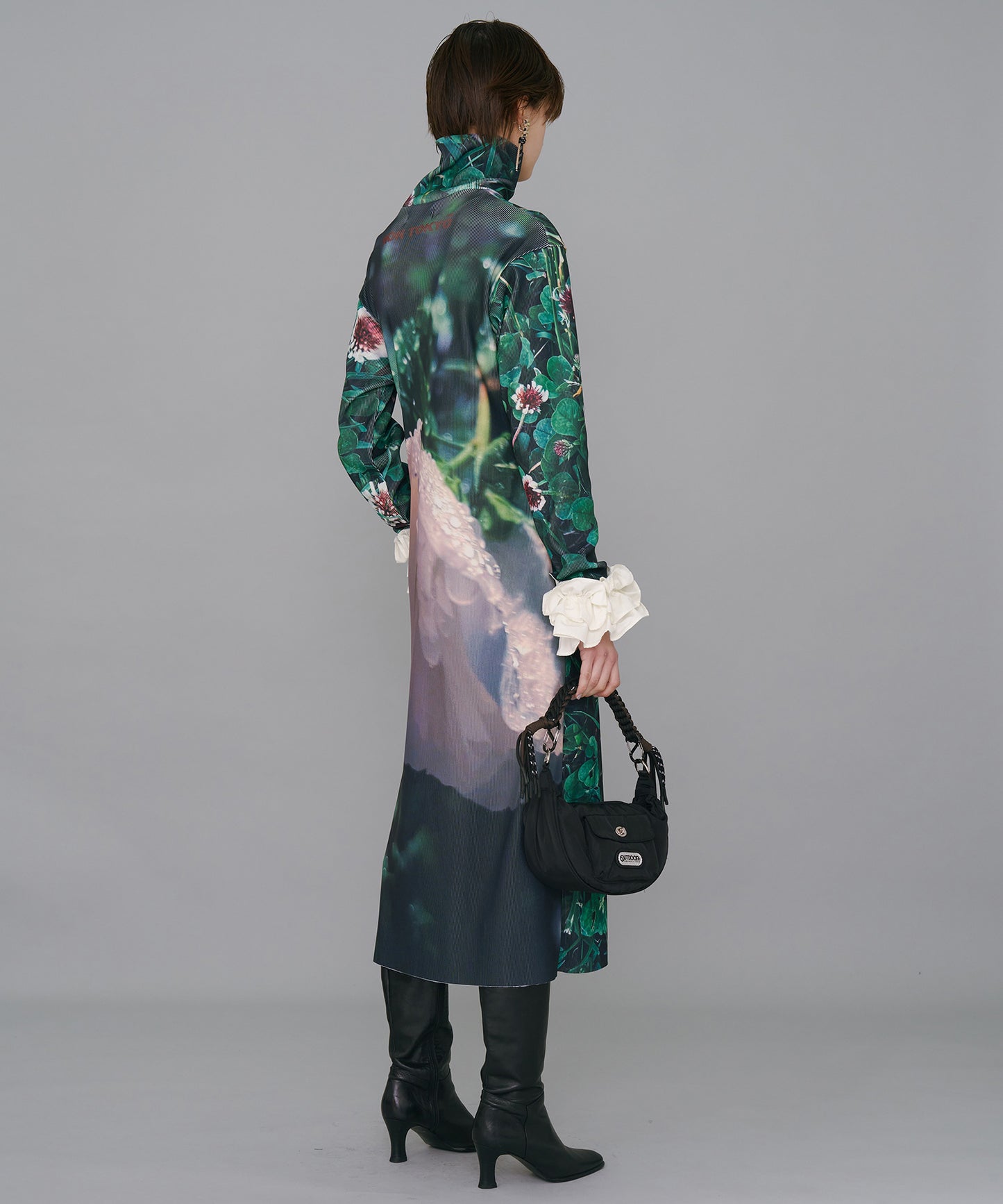 PRINT RIB HI-NECK ONE-PIECE